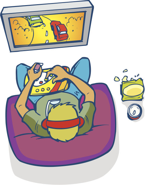 男孩玩电子游戏的可编辑插图图片下载