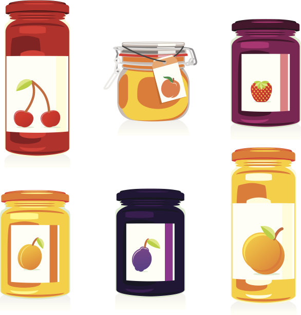 六个孤立的果酱罐图标图片下载