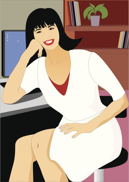 年轻的商务女性在办公桌上工作-向量图片下载