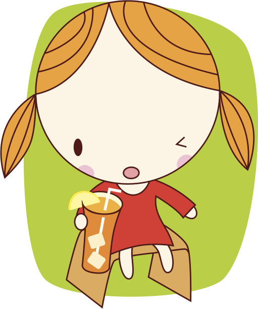 小女孩喝冰柠檬茶图片下载
