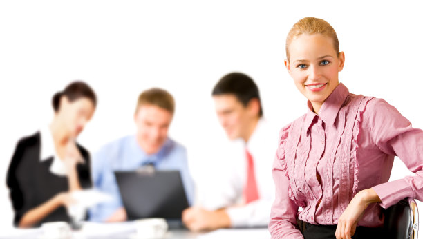 快乐成功的商业团队在办公室工作，孤立图片下载