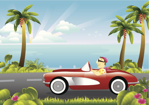 在海边开一辆老爷车，放松心情图片下载