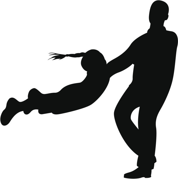 一个父亲的剪影，他的女儿在玩耍图片下载