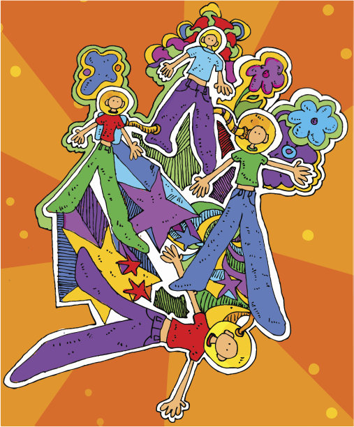 四个太空人在橙色上图片下载