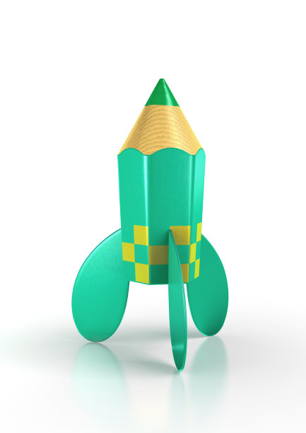 孩子的绿色铅笔像火箭图片下载