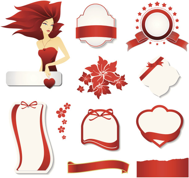 设计元素的集合。红色的集合。图片下载