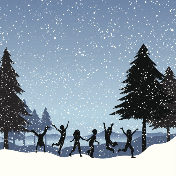 六个孩子在外面的雪地里玩耍图片下载