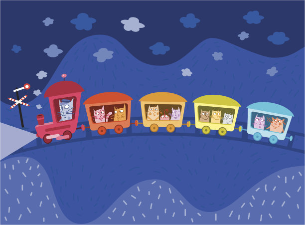 乘蒸汽火车的猫图片下载