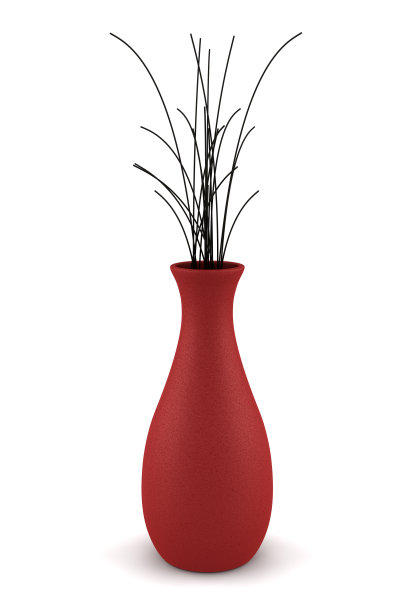 红色花瓶，白色花瓶上有干木图片下载