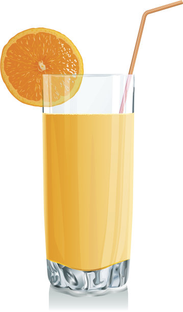鲜榨橙汁，边上有一片橙子图片下载