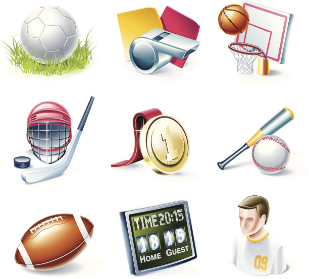 九个体育主题的卡通图标在一个白色的背景图片下载