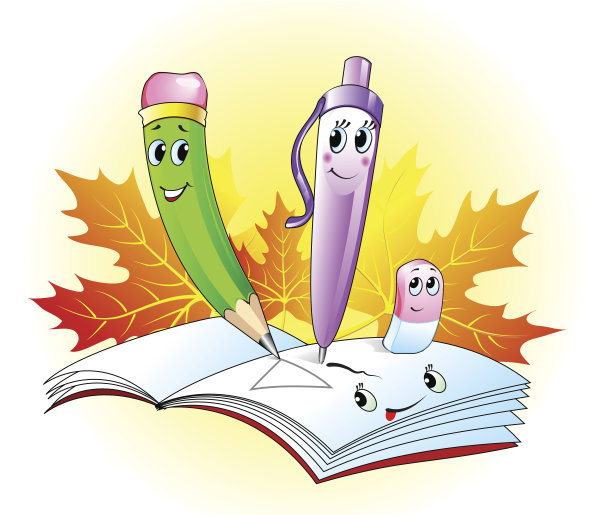 可爱的铅笔、钢笔和橡皮图片下载