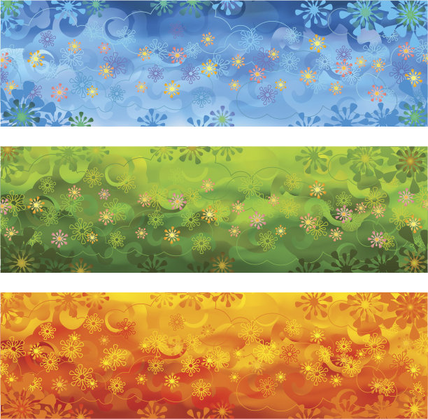 蓝色、绿色、橙色的花横幅图片下载