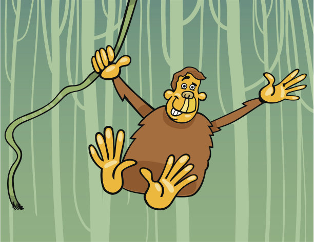 丛林中的猿猴卡通插图图片下载