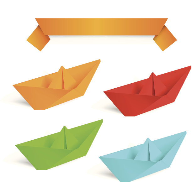 四艘彩色纸船图片下载