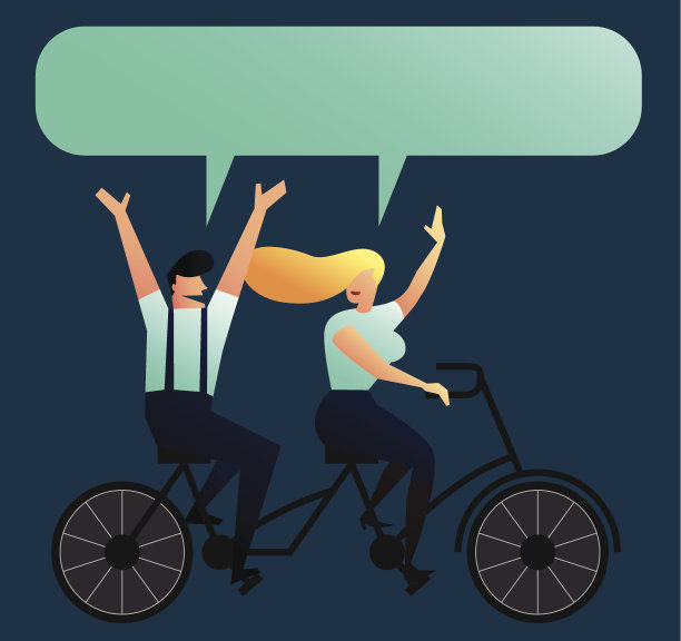 环保合作:年轻夫妇骑双人自行车图片下载