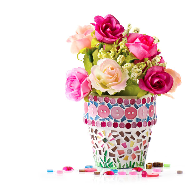 玫瑰和马赛克花盆图片下载