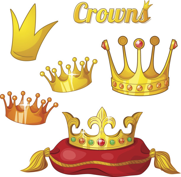 一套皇家黄金王冠与宝石孤立在白色图片下载