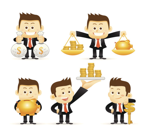 一个穿着西装拿着钱的人的动画形象图片下载