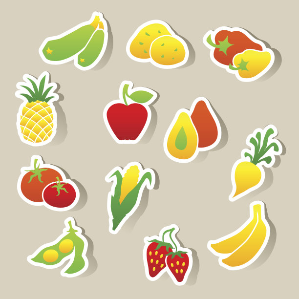 一套水果和蔬菜贴纸。图片下载