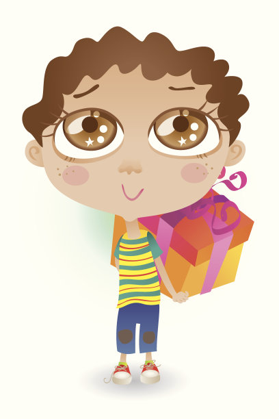 孩子拿着一个巨大的礼盒送给他的妈妈/爸爸图片下载