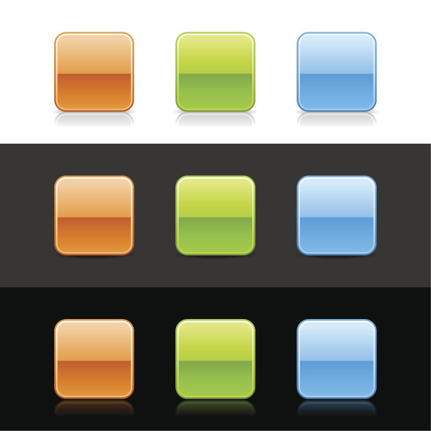 空的光滑图标网页按钮，绿色，蓝色，橙色阴影反射图片下载
