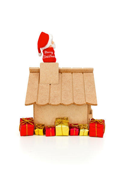 后视图-屋顶上的圣诞老人和礼物图片下载