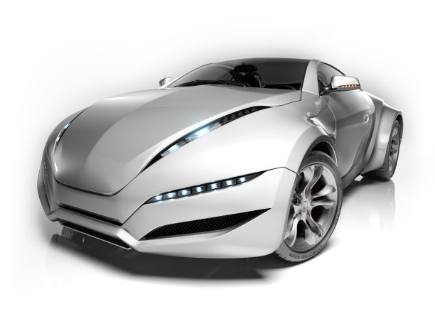 银色跑车孤立在白色之上图片下载