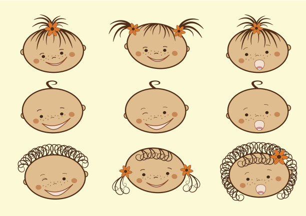 孩子的脸笑。集。素材图片