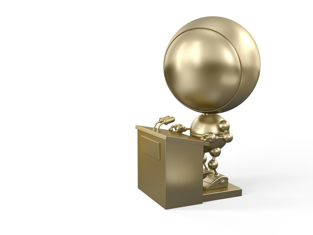 舞台上不确定的金色机器人图片下载