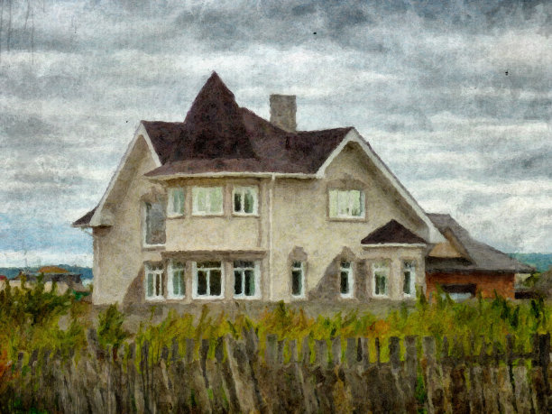 老画有人住的大房子图片下载