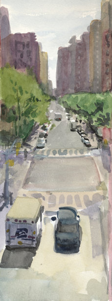 纽约街道的水彩画图片下载