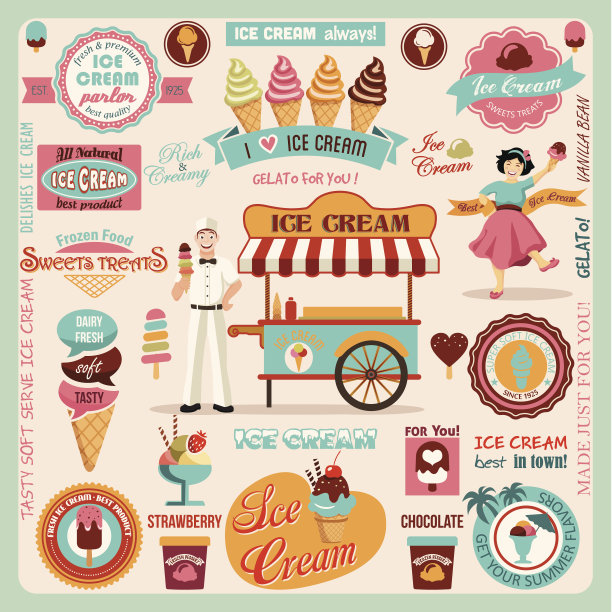 冰淇淋设计元素集合。矢量图图片下载
