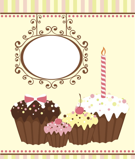 带纸杯蛋糕的复古相框。图片下载