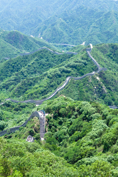 蜿蜒在北京附近的山顶上的中国长城图片下载