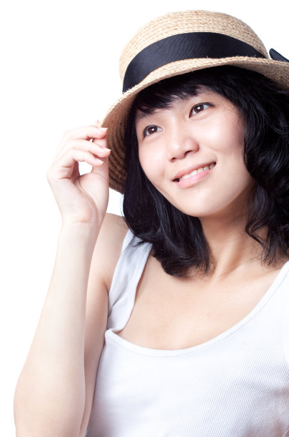 美丽的亚洲女孩在深深的快乐的思想图片下载