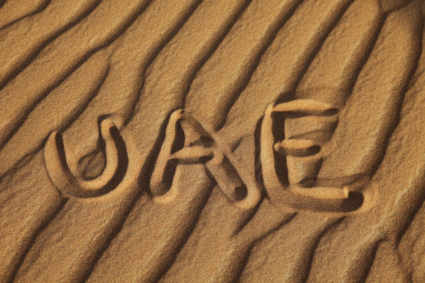 沙漠沙子中的阿联酋字样图片下载