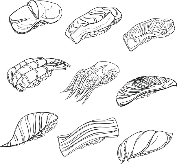 寿司收藏在黑色和白色图片下载