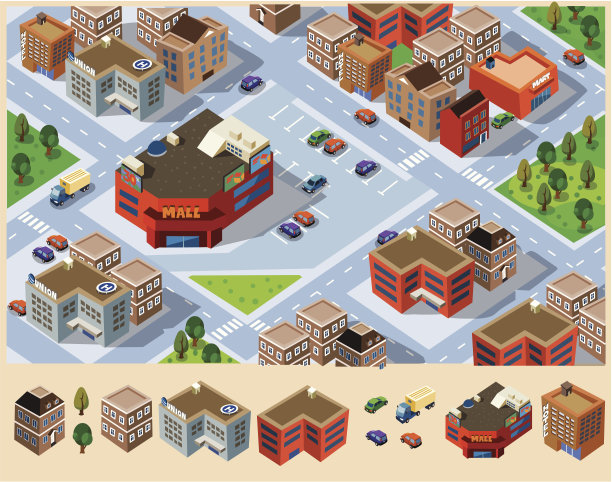 城市中的建筑物和购物中心图片下载