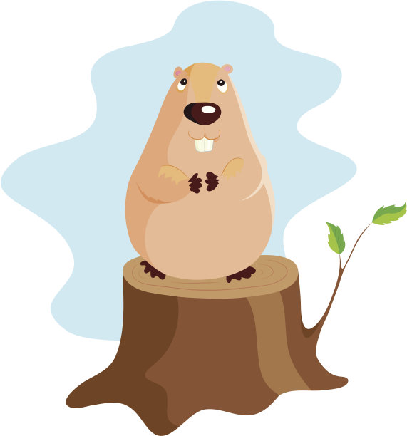 一只土拨鼠栖息在一根圆木上的卡通插图图片下载