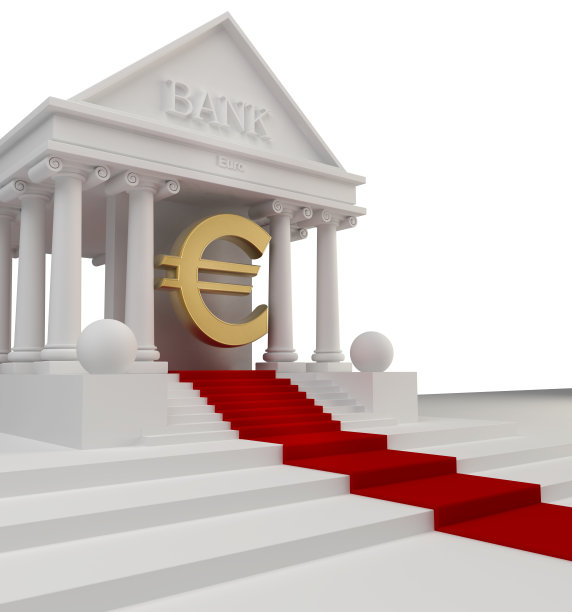 银行大楼用黄金标志，欧元3d图片下载