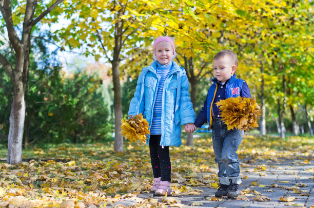 带着秋叶的孩子们图片下载