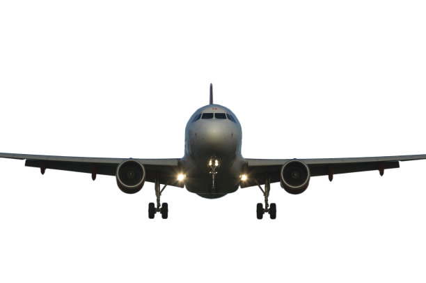 喷气式飞机在白色背景上降落图片下载