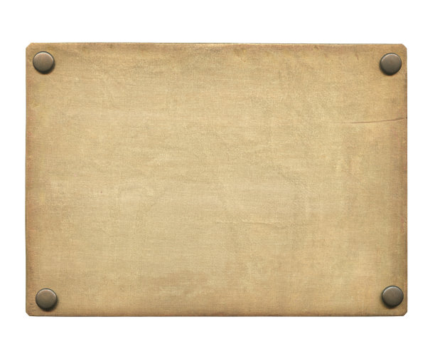 白色背景下孤立的旧黄铜板图片下载