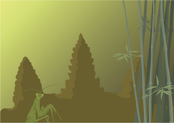 竹林和古庙遗址图片下载