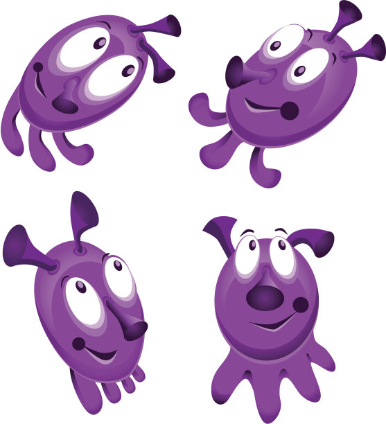 滑稽的紫色卡通章鱼摆出各种姿势图片下载