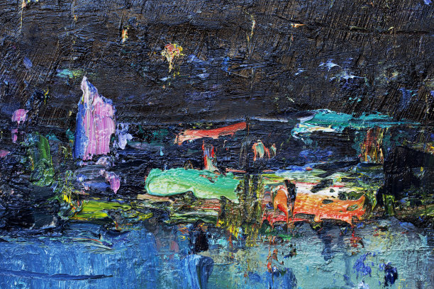 抽象画以深蓝色、绿色和紫色为艺术背景。图片下载