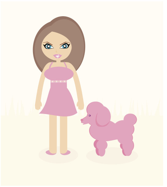 可爱的女孩带着可爱的狗散步图片下载