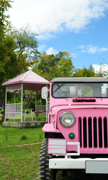 粉色车在停车场图片下载