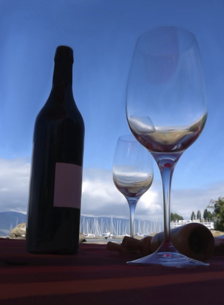 一瓶酒和空杯子图片下载